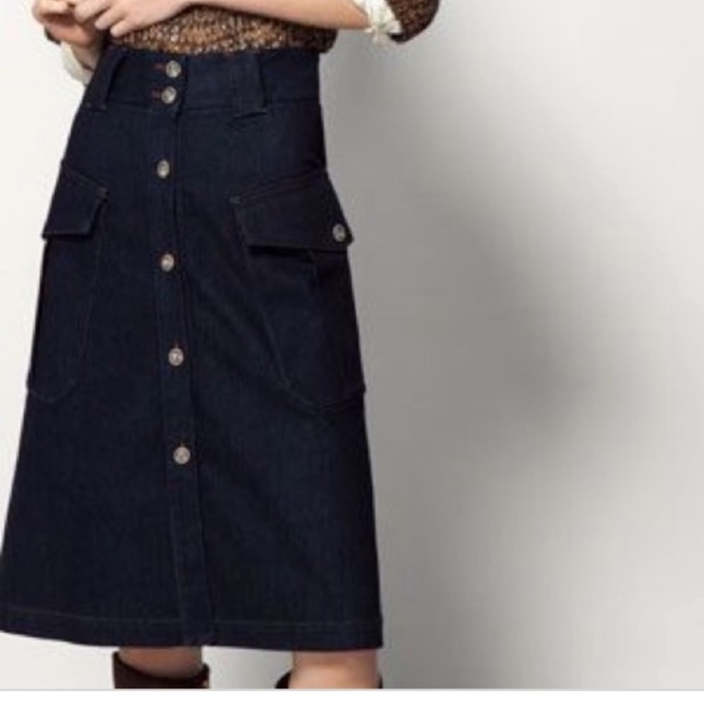 Massimo Dutti Dark Blue Button-Front Skirt